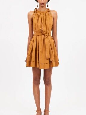 NEW Ulla Johnson Halter Tie-Waist Mini Dress in Topaz Gold
